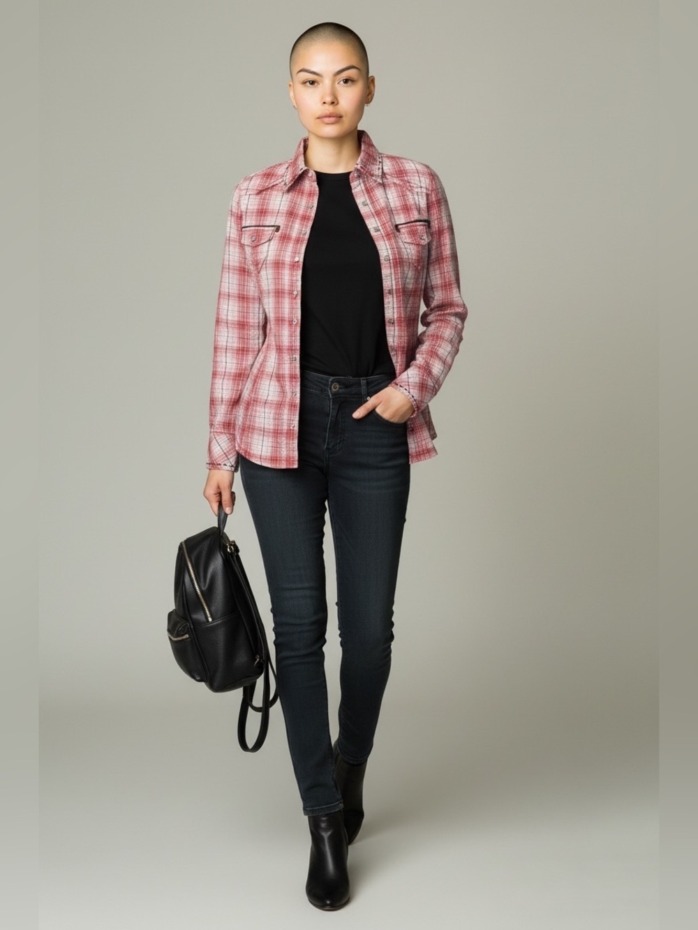 Guess Y2K Pink Plaid Button Up Top NWT
